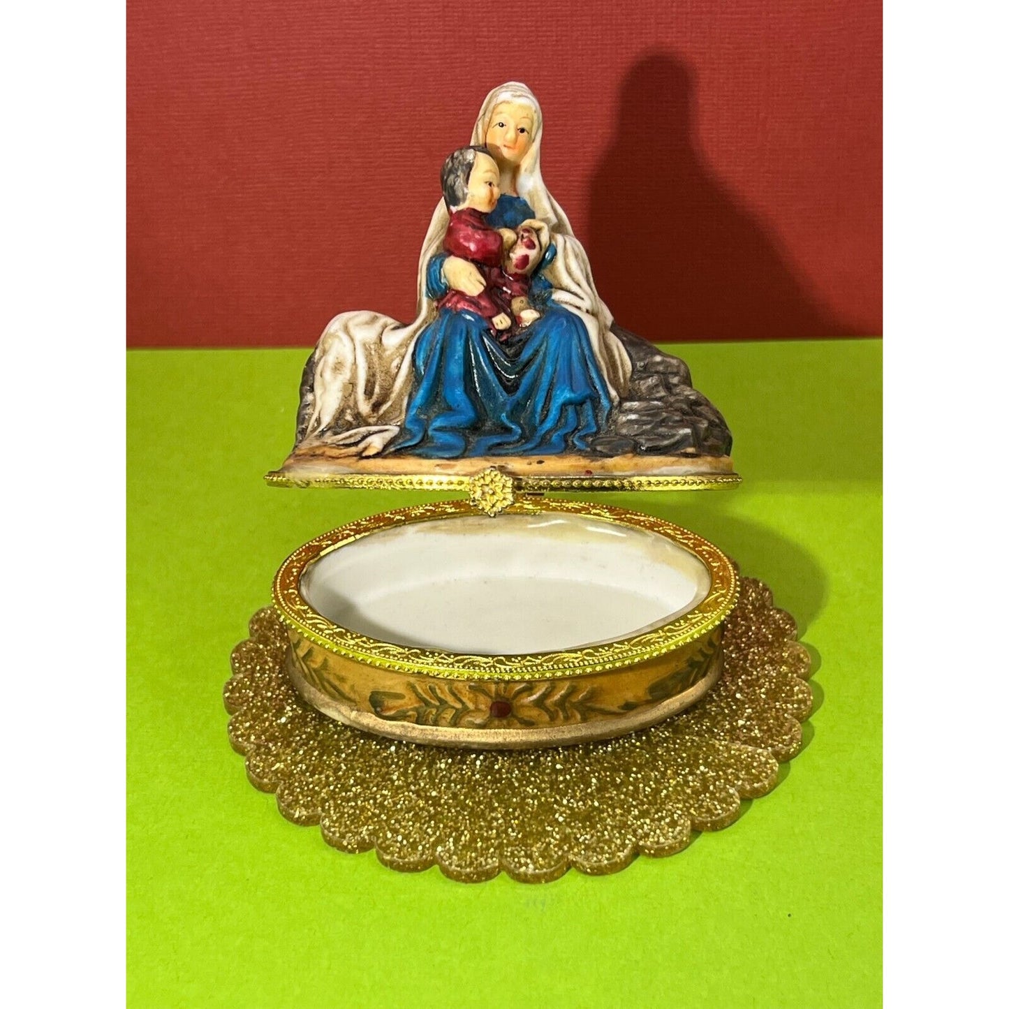 Vintage Porcelain Nativity Trinket Box Trinity Broadcast Network