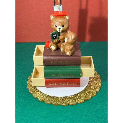 VTG 80s House of Lloyd Teacher Scholar Student Bears Sitting on Books Ornament