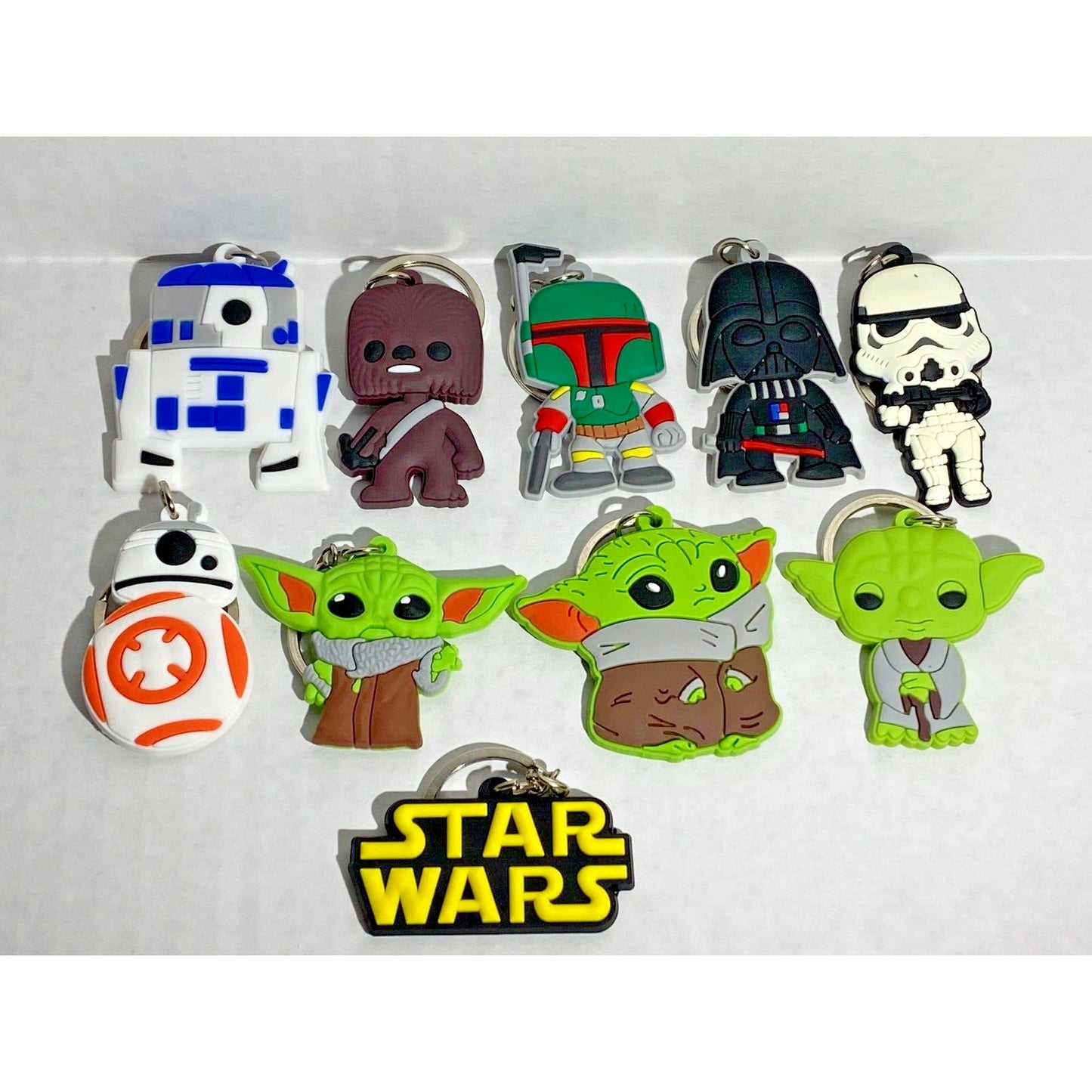 Star Wars Keyring Key Chain Travel Dangle Vader Chewbacca Yoda Grogu Lot (10)