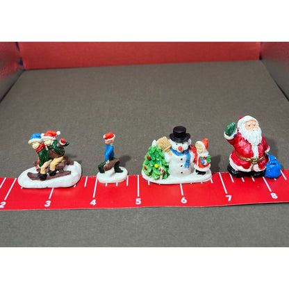 Christmas Miniature Town Folk Santa Snowman Kids Sledding