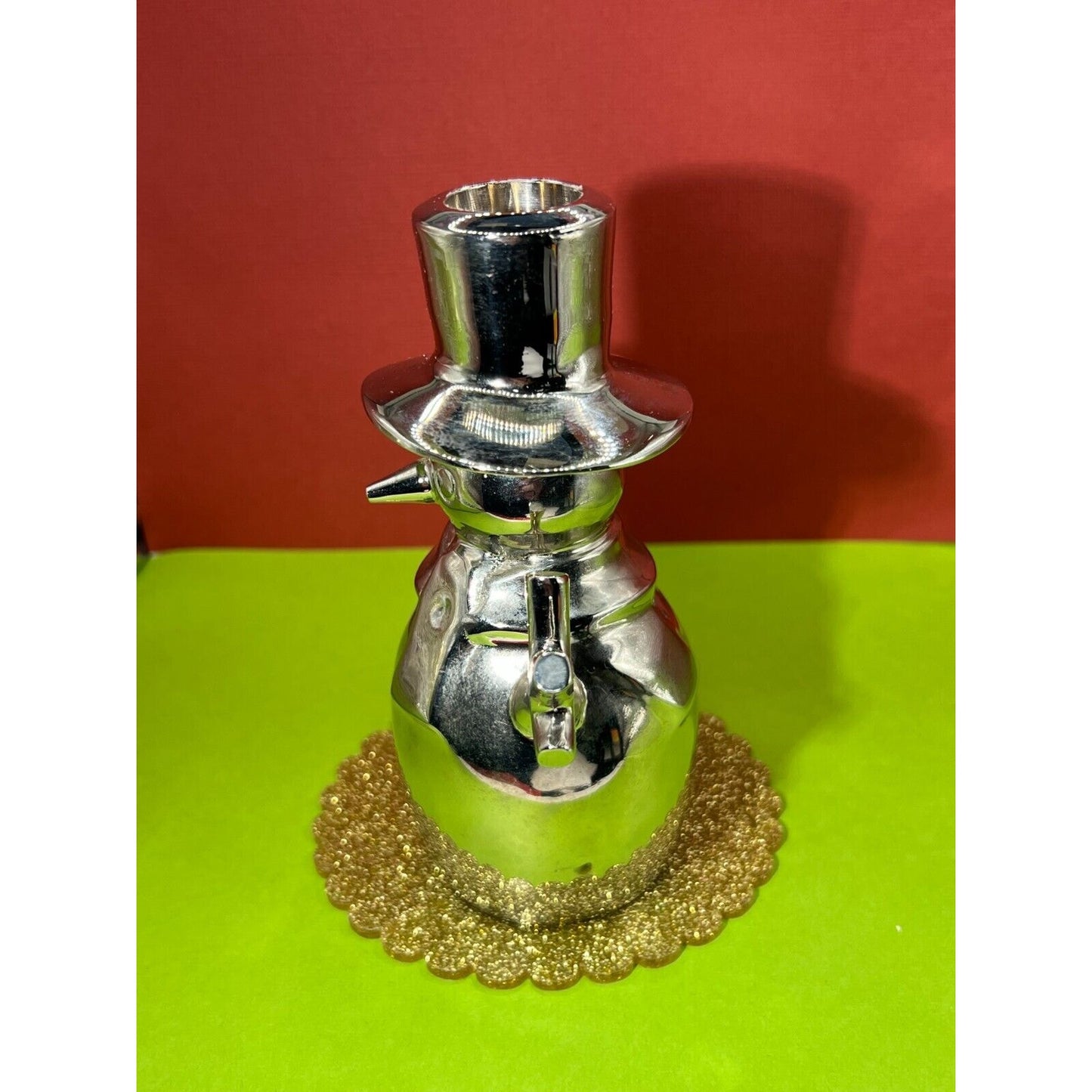 CRATE & BARREL Snowman Silvertone Taper Candleholder - India