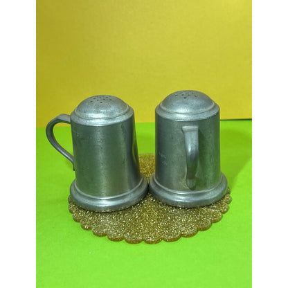 Vintage WEB PEWTER 1121 Salt & Pepper Shakers Set with Handles 2" wide base