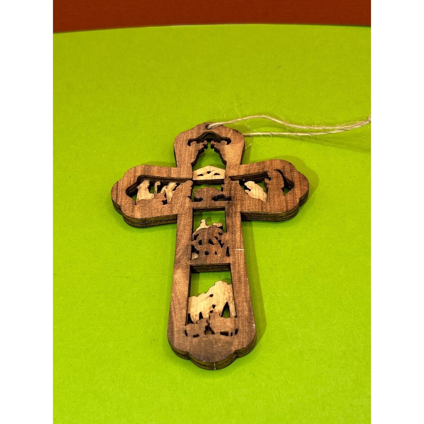 Wooden Nativity Christmas Hanging Cross Ornament AC1596