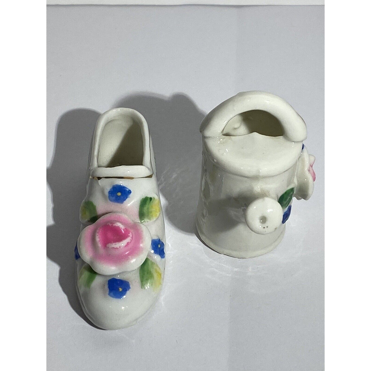 Pair of Vintage Fancy Miniature Ceramic Shoes - Japan & Occupied Japan