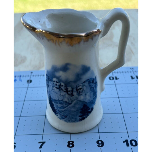 Mt. Rushmore Mini Pitcher Souvenir Ceramic Glazed Gold Finish