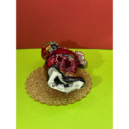 Santa With Tree & Teddy Bear Figurine Vintage Some Wear