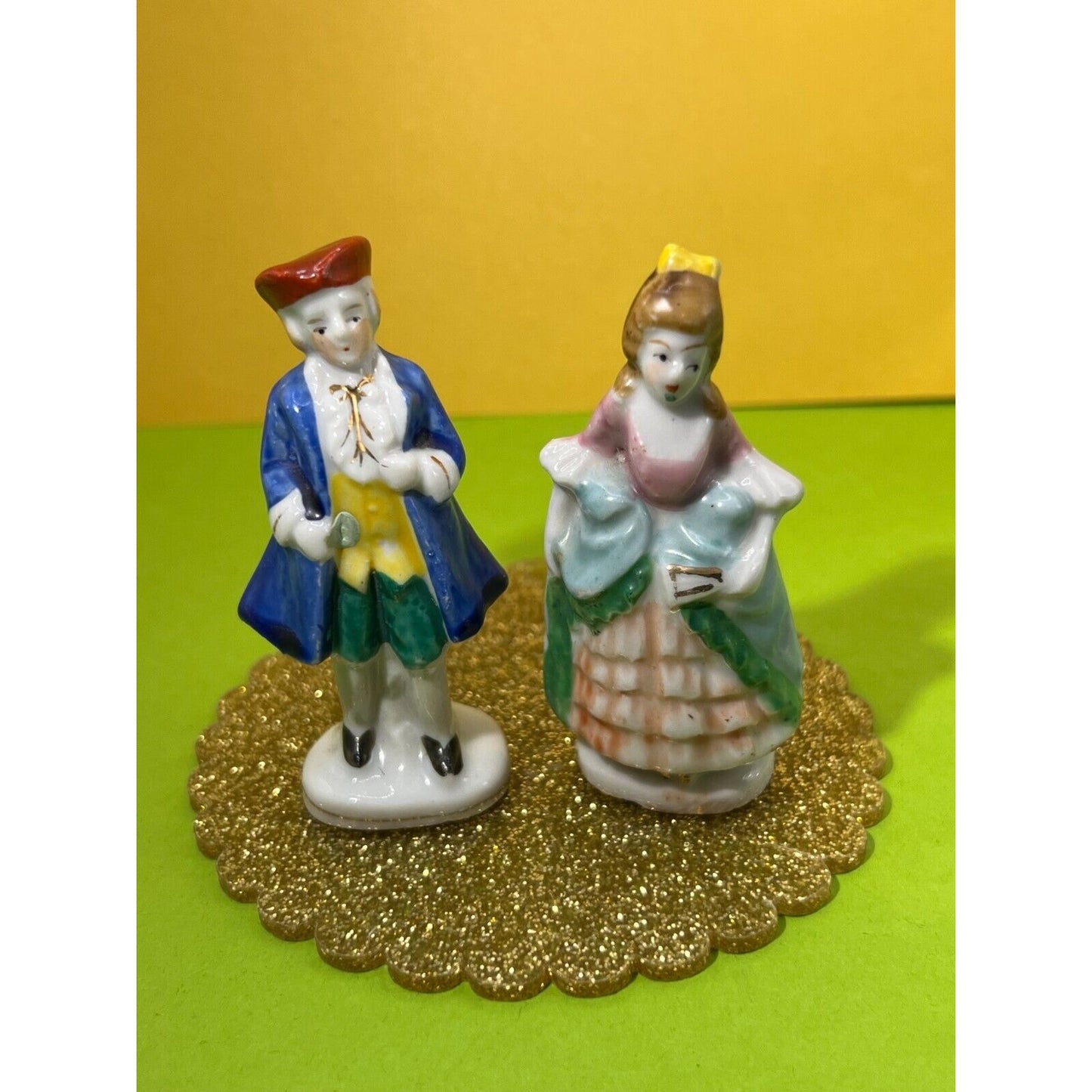 4 piece Woman & Gentleman Miniature Porcelain Victorian Figurines Occupied Japan