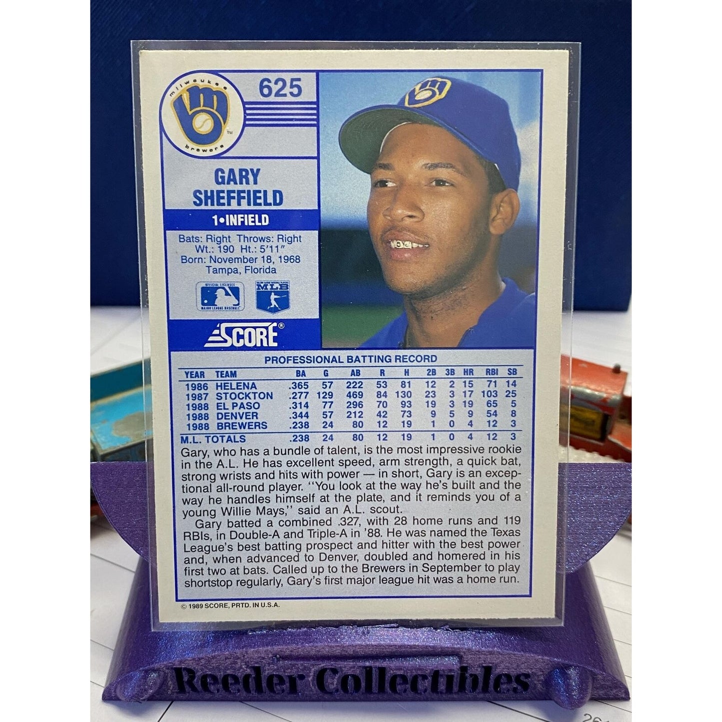 1989 Score #625 Gary Sheffield Milwaukee Brewers Rookie