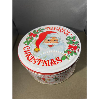 Vintage Merry Christmas Tin with Santa's Face 5.5" diameter x 2.75" tall