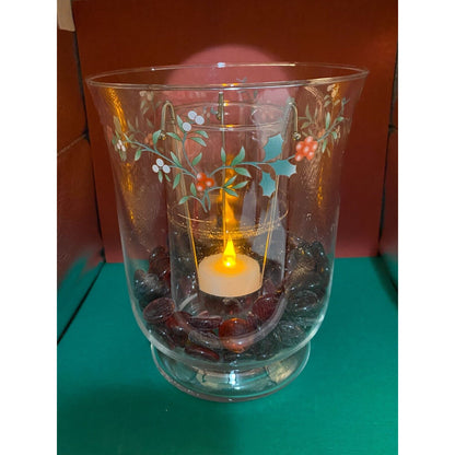 Pfaltzgraff Winterberry Candle Hurricane Double Lighting Tealight Glass Holder