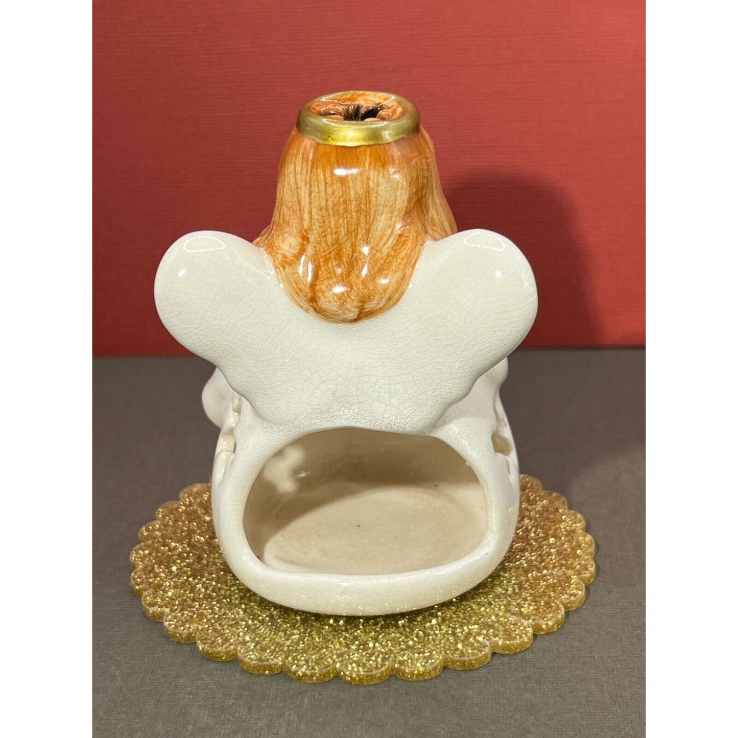 Russ Glitter & Gold Stoneware Votive (NOT INCL) Candle Holder Christmas Angel