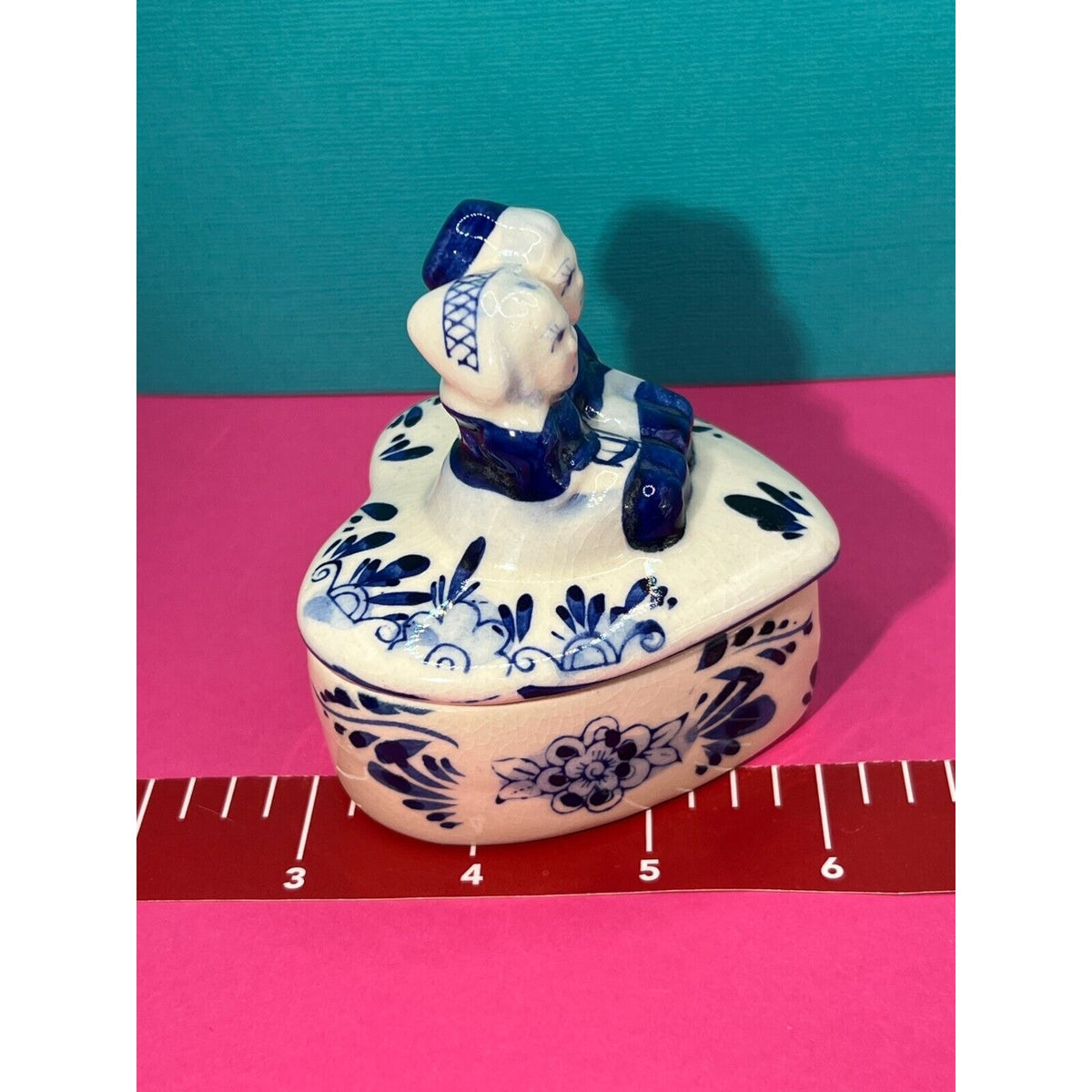 Delft Blue & White Dutch Boy & Girl Ceramic Trinket Box