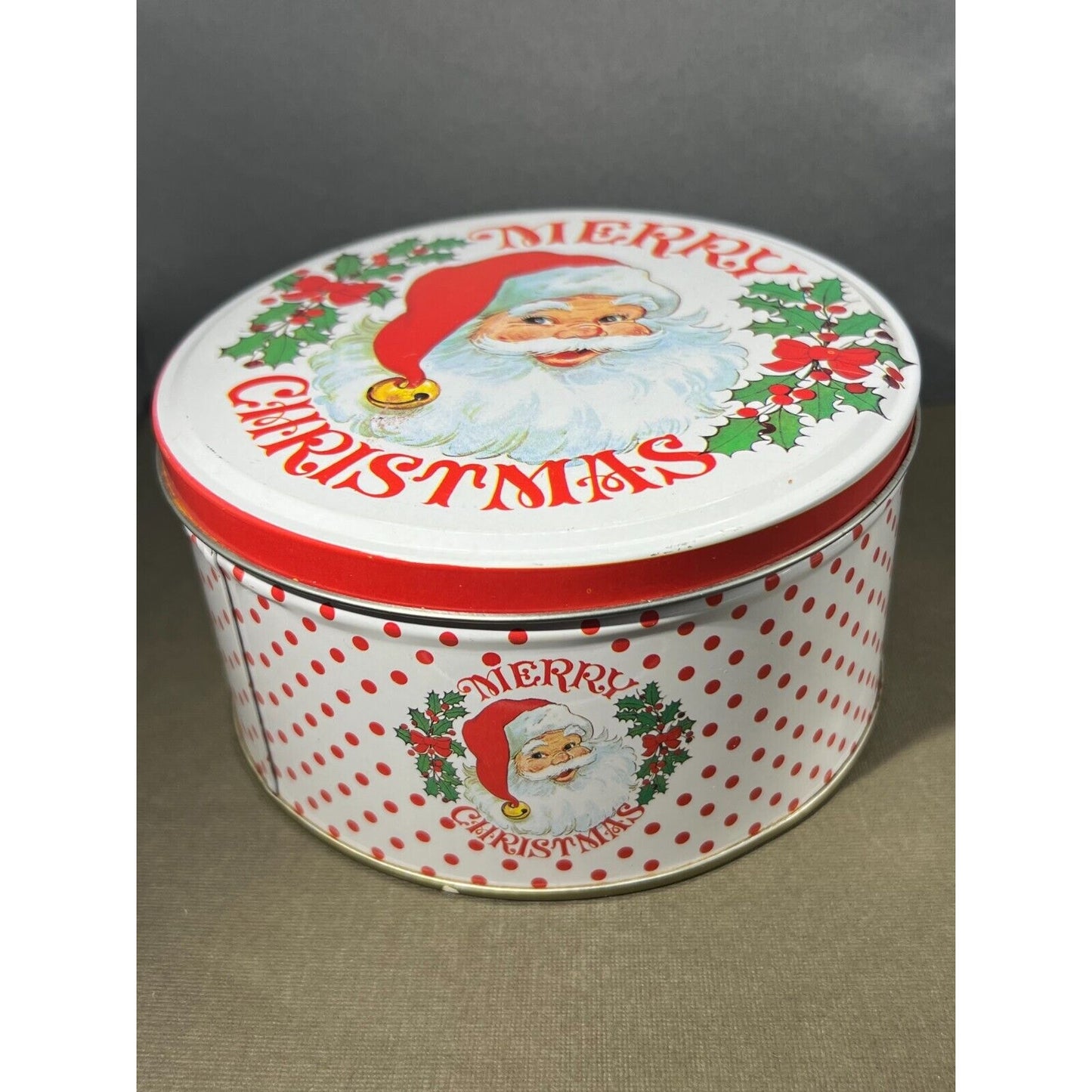 Vintage Merry Christmas Tin with Santa's Face 5.5" diameter x 2.75" tall