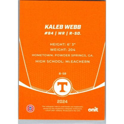 2024 Onit Football #B-58 Kaleb Webb Tennessee Volunteers