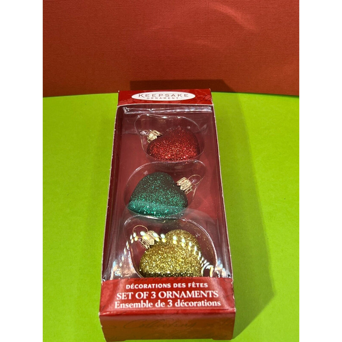 Hallmark Keepsake Hand Blown Glass Christmas Ornaments Hearts Red Green Gold