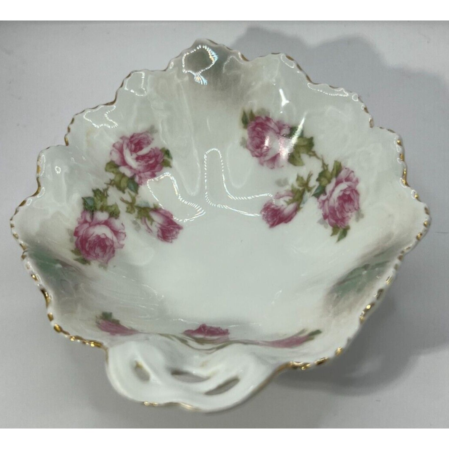 M Z Austria Porcelain Pink Rose Candy Dish 6.25" x 4.5" x 1.75"