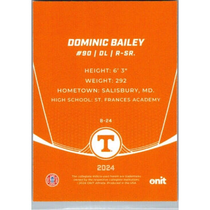 2024 Onit Football #B-24 Dominic Bailey Tennessee Volunteers