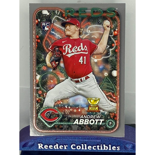 2024 Topps Holiday #H82 Andrew Abbott Cincinnati Reds Silver Glitter Parallel RC