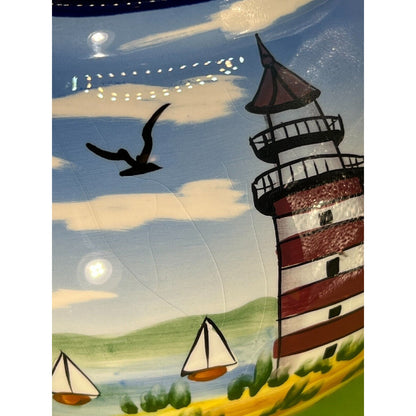 2004 TMD Nautical lighthouse & Sailboats & Seagull's Scene teapot VTG *Read Desc