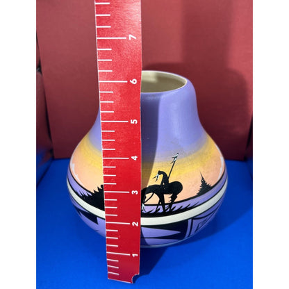 Southwest Sunset Navajo Vintage Pottery Purple Orange Signed by Artist Judy J.