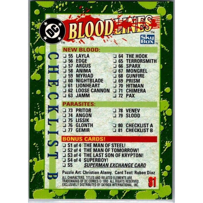 1993 Skybox DC Bloodlines #81 Checklist