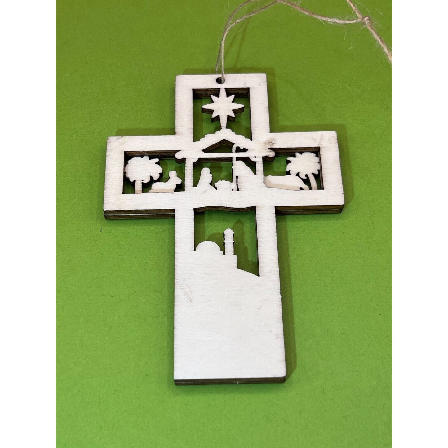 Wooden Nativity Christmas Hanging Cross Ornament AC1589