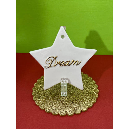 Ceramic Dream Star Christmas Ornament Cream Star Gold Lettering