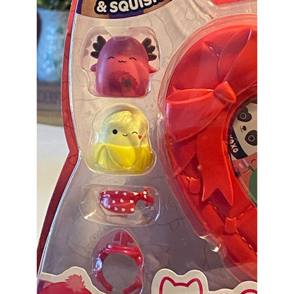 Original Squishmallows 4 Squish-a-longs + 3 Accessories + Red/Dark Pink Case