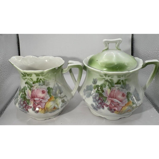 PORCELAIN LIDDED SUGAR BOWL AND CREAMER- GERMANY