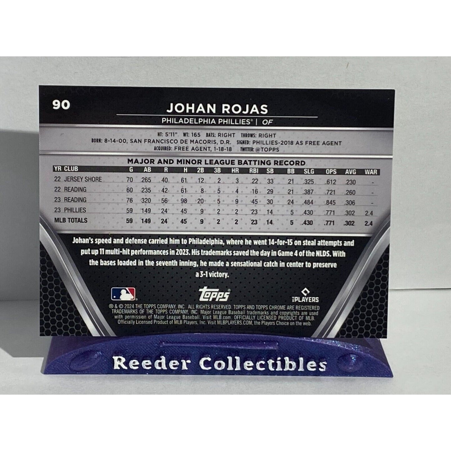 2024 Topps Chrome Black #90 Johan Rojas Gold Refractors #/50 Phillies