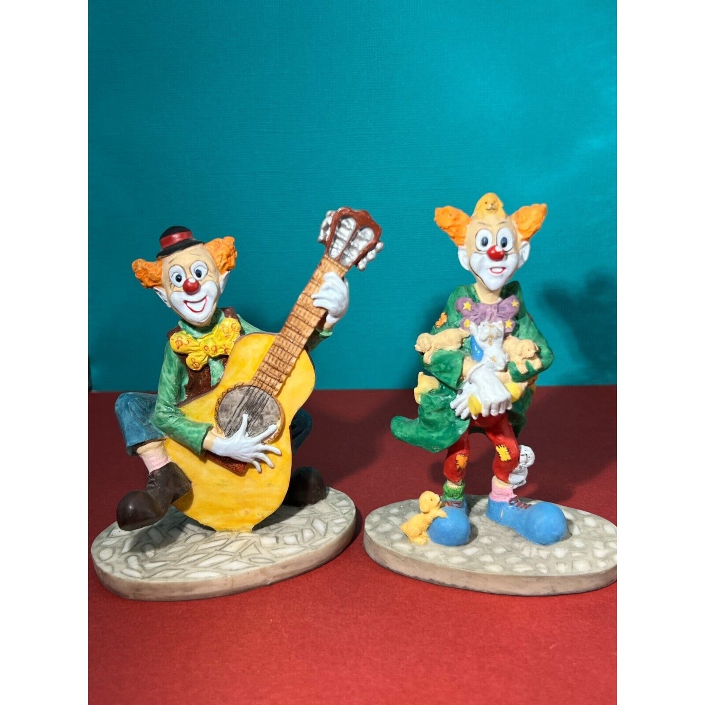 Stone Ave Collectors Clown Figurines, Guitar and Puppies Lot of Two