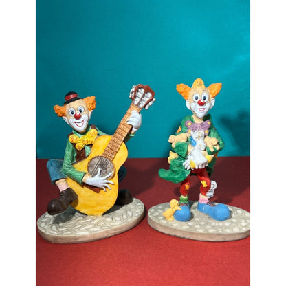 Stone Ave Collectors Clown Figurines, Guitar and Puppies Lot of Two