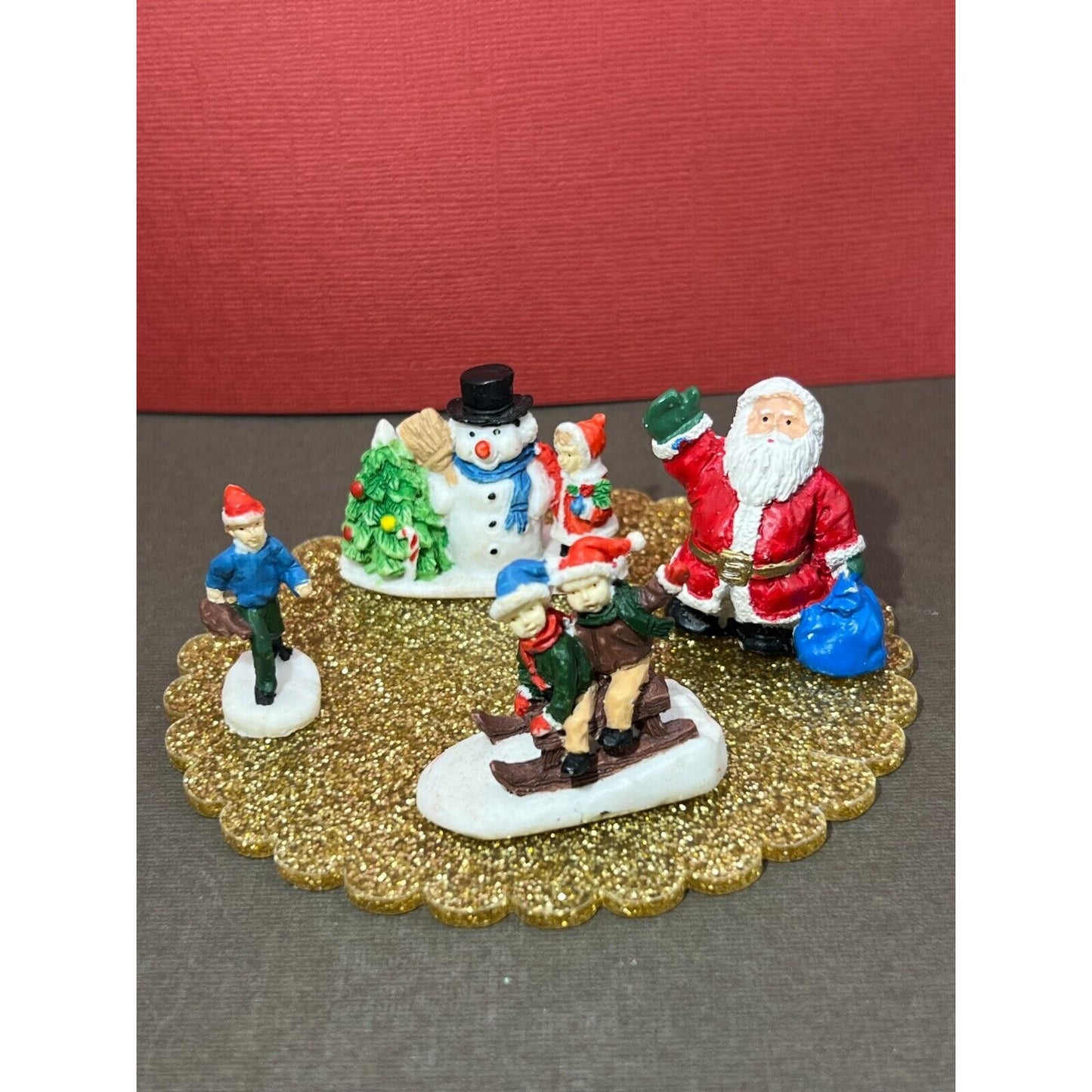 Christmas Miniature Town Folk Santa Snowman Kids Sledding