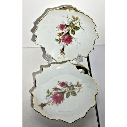 2p Vintage Hand Painted Floral leaf Plates