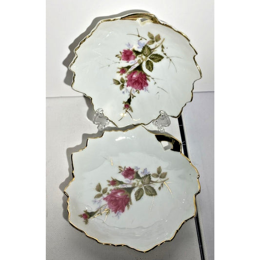 2p Vintage Hand Painted Floral leaf Plates