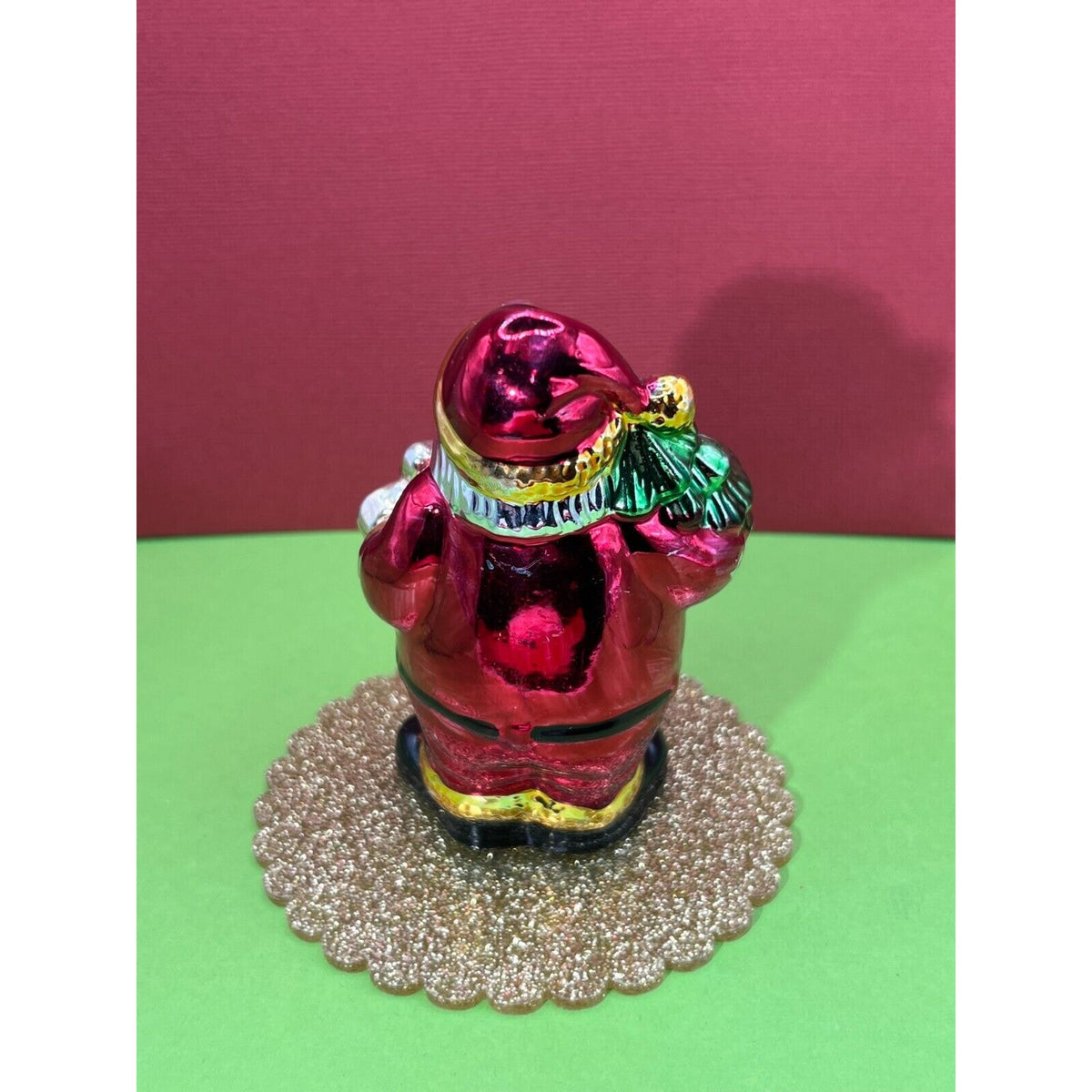 Santa With Tree & Teddy Bear Figurine Vintage Some Wear