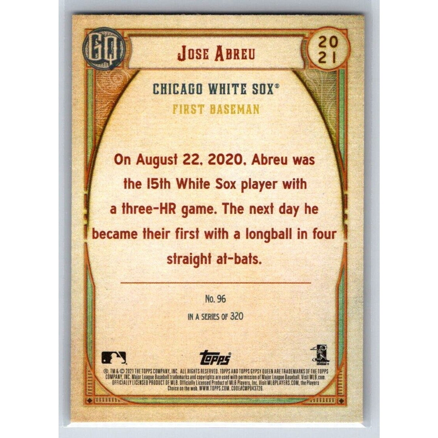 2021 Topps Gypsy Queen #96 Jose Abreu Green Chicago White Sox