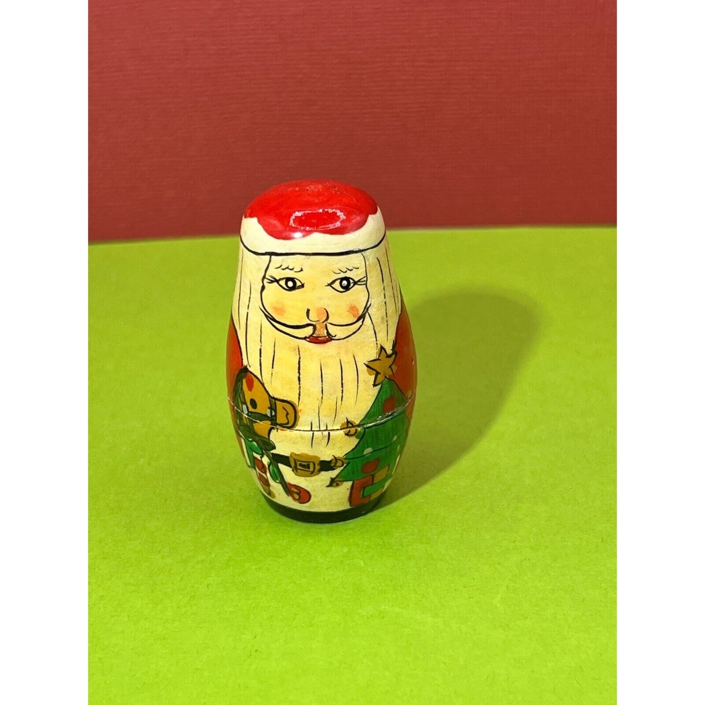 VTG Real Wood Santa Nesting Dolls 4pc Set Paint Peeling