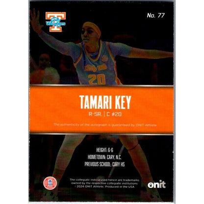 23-24 Onit #77 Tamari Key Tennessee Volunteers Lady Vols On Card Auto /50