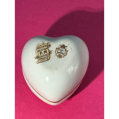 Vintage Limoges Porcelain Mini Heart Trinket Box Tender Pink Rose 1-3/4"