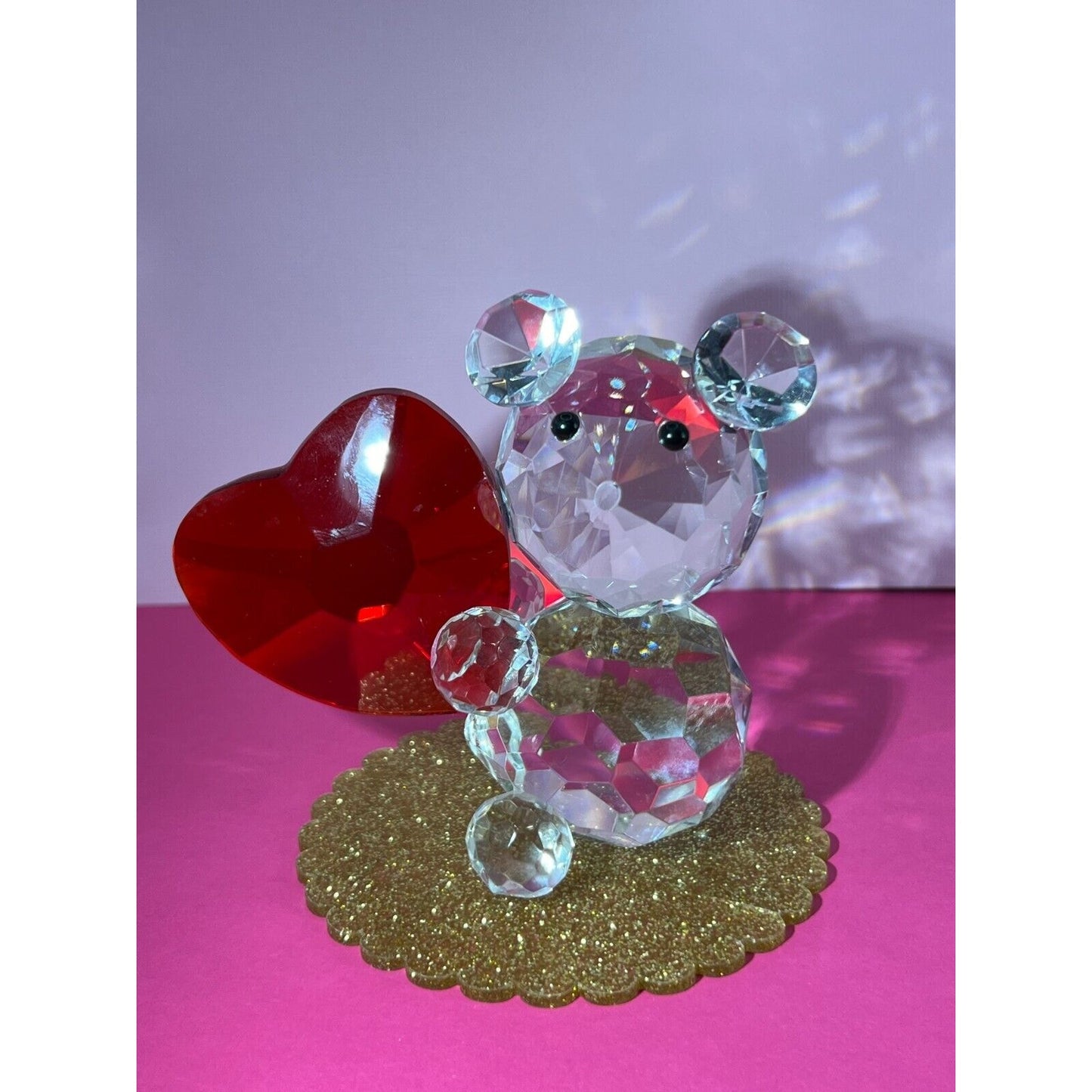 Crystal Teddy Bear with Ruby Red Heart 4"