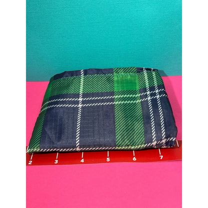 Reusable Collapsible Shopping Bag Blue and Green Tartan