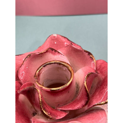 Set of 2 Commodore Japan Rose Candle Holder Pink w/ Gold (Minor Chips)
