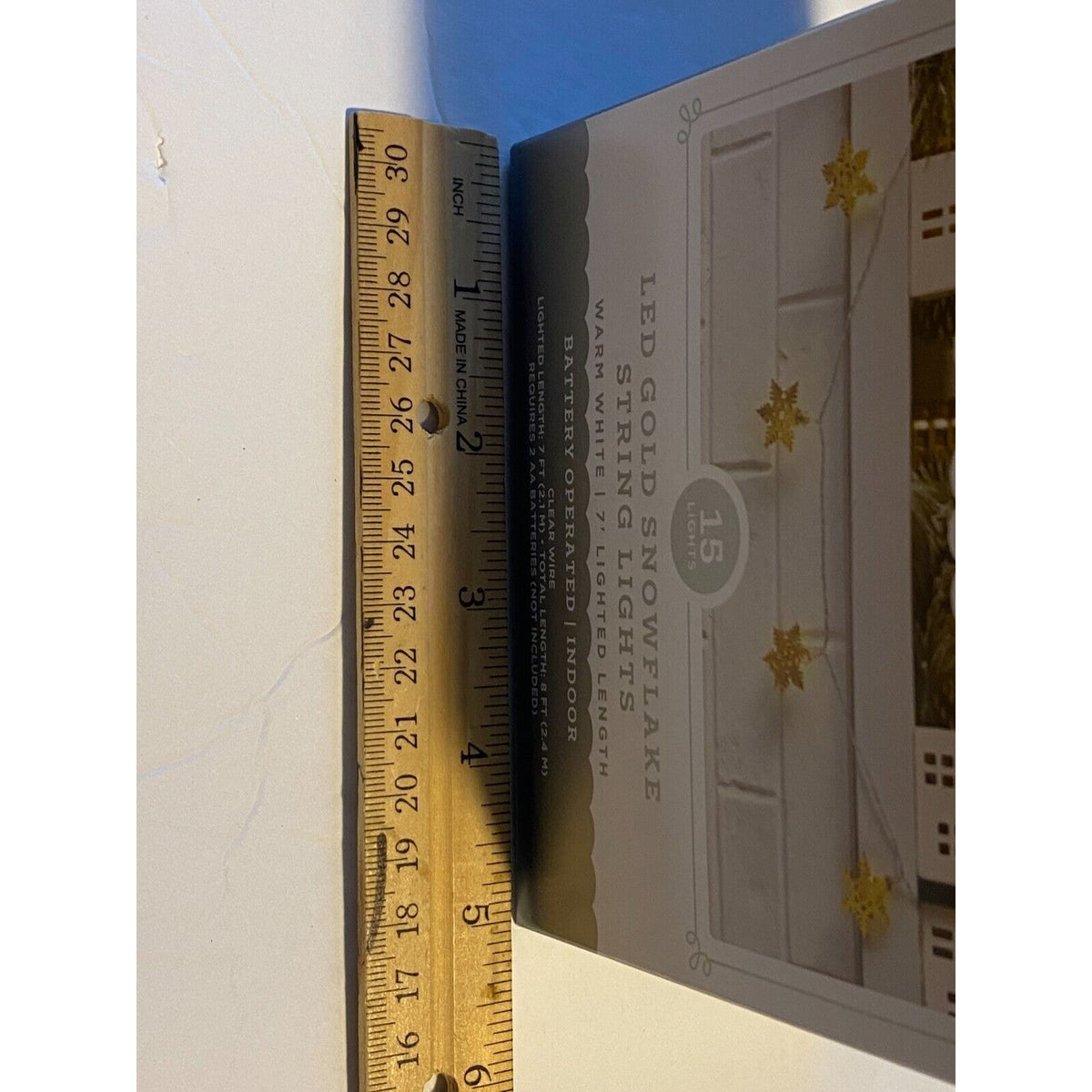 LED Gold Snowflake String Lights Warm White 7' Lighted Length Battery Timer NIB