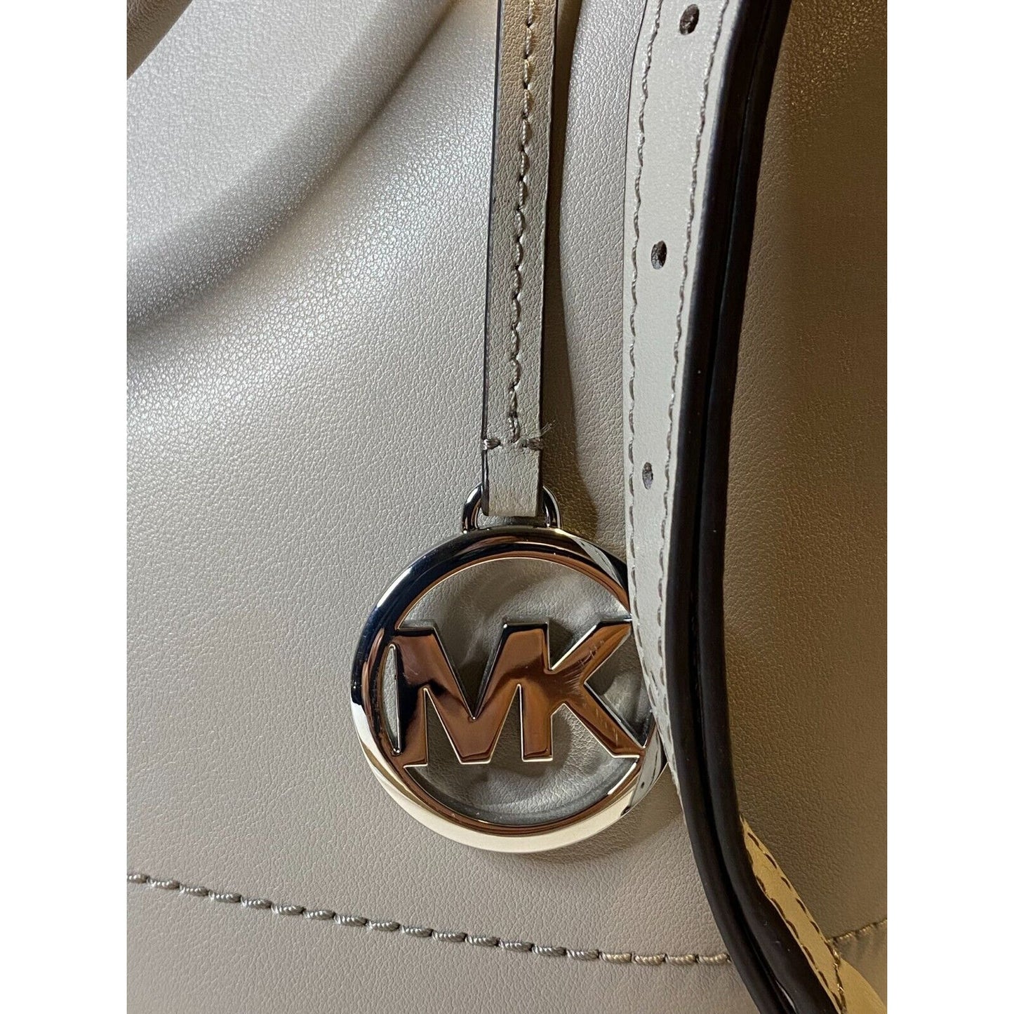 Michael Kors Eden Cement Gray Drawstring Grab Bag Leather