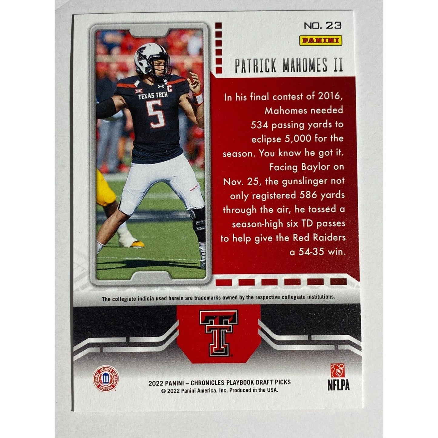 Patrick Mahomes II Red Playbook 2022 Panini Playbook Draft Picks Texas Tech