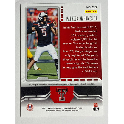 Patrick Mahomes II Red Playbook 2022 Panini Playbook Draft Picks Texas Tech