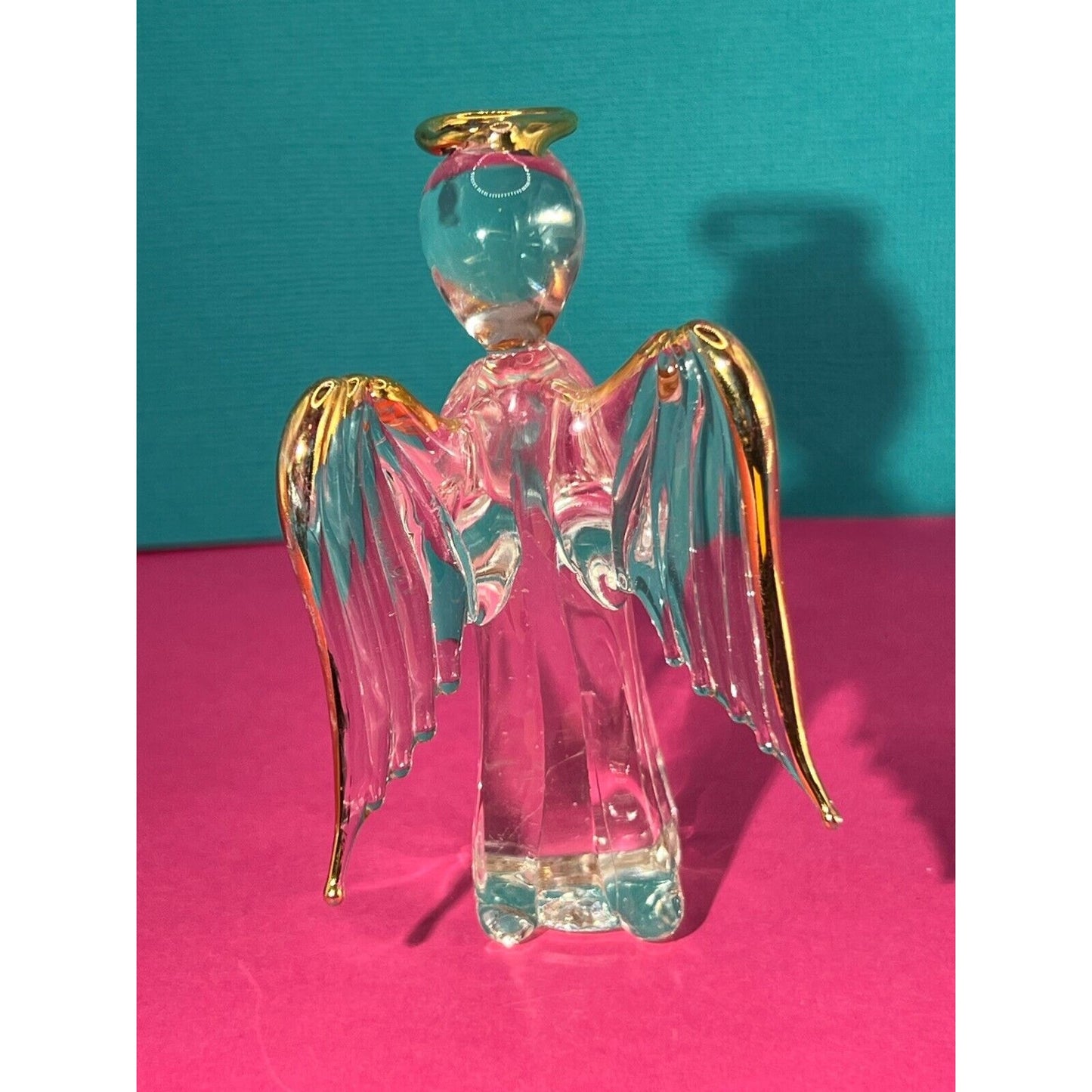 Angel made of Glass with Gold Trimmed Wings and Halo 3 inch tall