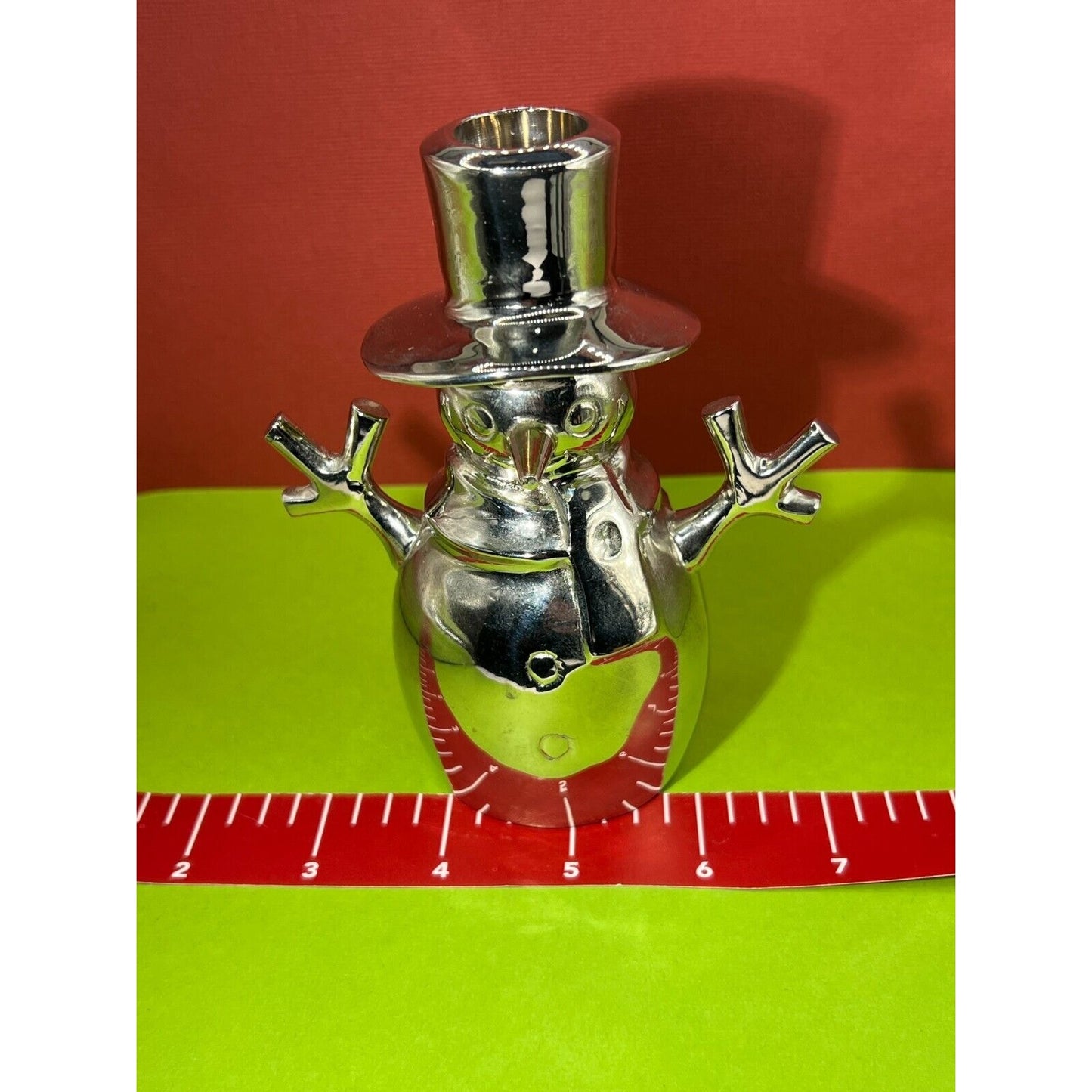 CRATE & BARREL Snowman Silvertone Taper Candleholder - India