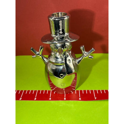 CRATE & BARREL Snowman Silvertone Taper Candleholder - India